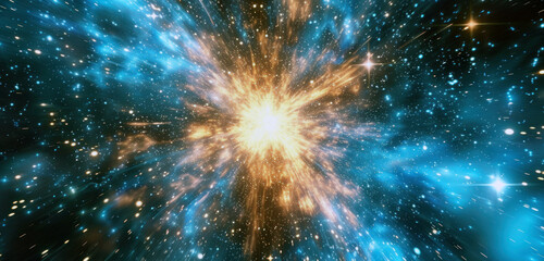 Wall Mural - digital space background. a fiery burst of energy in the center. outer space with stars