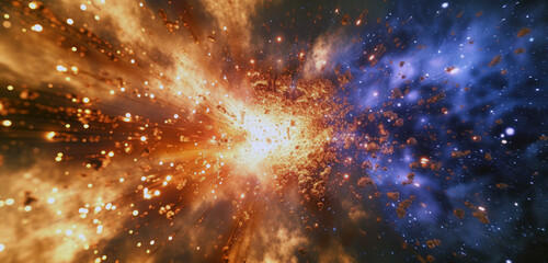 Wall Mural - digital space background. a fiery burst of energy in the center. outer space with stars