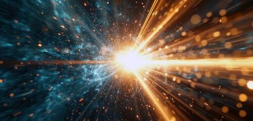Wall Mural - space digital light tunnel background. background with stripes and dots of motion and energy