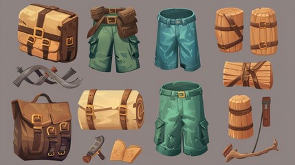 Wall Mural - Set of Shorts in Game Asset style