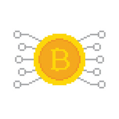 Poster - Bitcoin mining  icon 8 bit, pixel art  cryptocurrency icon