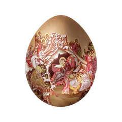 The nativity of Jesus. Christmas Easter egg in Byzantine style. Christian illustration on white background