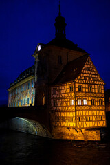 Canvas Print - historic bamberg germany in winter at night perpendicular