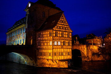 Canvas Print - historic bamberg germany in winter at night