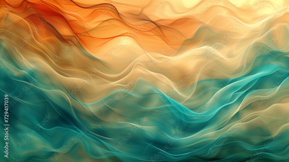 abstract landscape with flowing forms and waves, rich in colors of ...