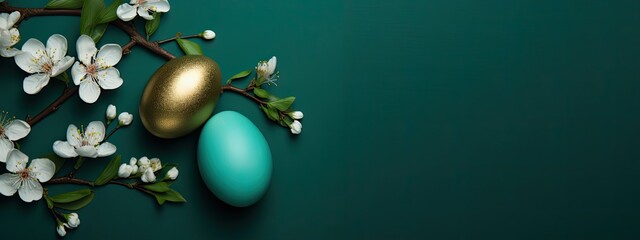 Wall Mural - flatlay of easter egg on the green background