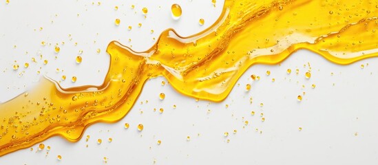 Sticker - Honey or oil on a white backdrop. Lubricants, spilled liquid. Overhead view.