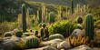 Sunlit cacti in arid landscape at dusk. vibrant desert scenery for background use. peaceful nature scene with warm light. AI