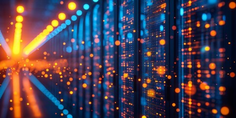Fototapete - Digital Data Stream: A Vivid Display of Binary Code Illustrating the Flow of Information in the Realm of Cyber Technology, Generative AI