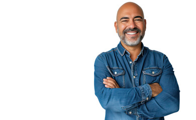 smiling latin american mature man the confident male is wearing a blue denim shirt on transparent ba