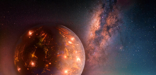 Wall Mural - landscape with milky way galaxy. night sky with stars