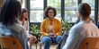 Diverse Counselor Facilitating Therapy Session With Group, Promoting Healing And Growth. Сoncept Personal Development Workshops, Positive Mindset Coaching, Self-Care Practices