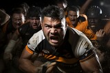 Fototapeta Sport - Dynamic action shot. rugby player showing utmost determination in an epic sports photography moment
