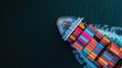 © Suwanlee - Aerial view of container ship transporting goods at deep blue sea.