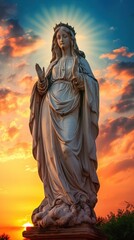 Statue of Our lady of grace virgin Mary with Bright Blue Sky