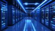 Datacenter Server Room with Blue Lights
