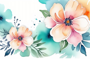 Wall Mural - beautiful flowers background, banner, watercolor