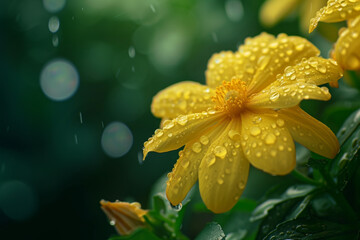 Wall Mural - yellow flower with water drops