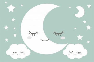  Whimsical Illustration of Sleeping Moon and Stars