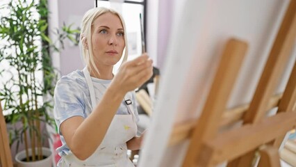 Poster - Young blonde woman artist drawing at art studio