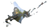 Fototapeta  - [アルファチャンネル]旭川の地形を強調する北海道の3D平衡投影図形