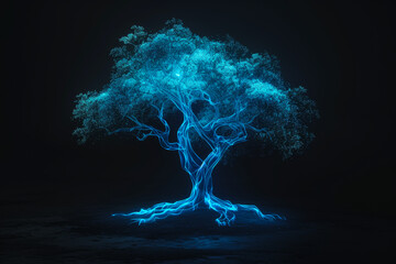 Wall Mural - tree, night, nature, sky, background, light, dark, blue.