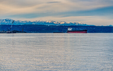 Wall Mural - Tanker Ship And Mountains