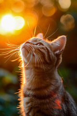 Poster - Cat looks up at the sun in this silhouette photo.