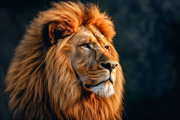 Canvas Print - Close up of lion's face with its eyes open and looking forward.