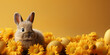 Easter bunny rabbit on yellow background. Happy Easter holiday festive banner.	
