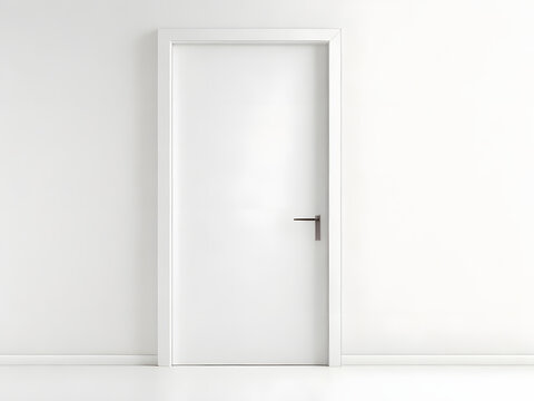 White door mock up isolated on white background, copy space