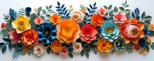 Vibrant Orange Roses Bloom Within A Whimsical Arrangement Of Handcrafted Paper Flowers, Showcasing The Beauty And Creativity Of Floral Design In This Stunning Display