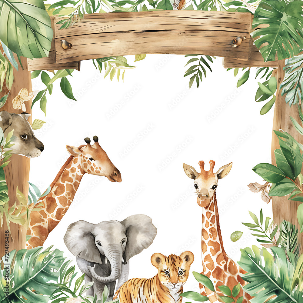 Cute cartoon safari zoo with animal frame border on background. Stock ...