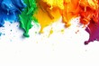 acrylic paint in bright rainbow colors on a white background with space for text