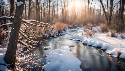 Poster - winter forest in the morning