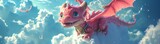 A majestic dragon soars through the sky, its cartoon-like appearance blending seamlessly with the fluffy clouds as if straight out of an anime