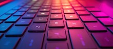 Computer Keyboard On Illuminated Neon Light Background. AI Generated Image