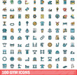 © ylivdesign - 100 gym icons set. Color line set of gym vector icons thin line color flat on white