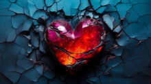 Broken Heart With Fiery Lava Inside. Flame Symbol Of Love. Intense Emotions, Depicted By A Heart Breaking Or Burning. Concept Of Passionate Love Or Heartbreak. Gift For Valentine's Day.