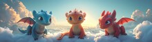 A Whimsical Animated Dragon Soars Gracefully Through The Vibrant Sky, Perched Upon A Fluffy Cloud In A Captivating Cg Artwork That Captures The Essence Of Playful Anime And Charming Cartoon Style