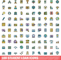 Wall Mural - 100 student loan icons set. color line set of student loan vector icons thin line color flat on whit