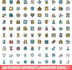 Wall Mural - 100 student university laboratory icons set. color line set of student university laboratory vector 