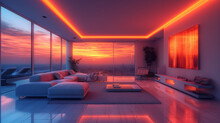 Modern Bright Interiors. 3d Rendered Illustration . Living Room.
