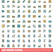 © ylivdesign - 100 work icons set. Color line set of work vector icons thin line color flat on white