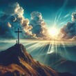 Abstract of Christ Cross on the Mountain with Light Leak
