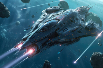 Canvas Print - Galactic Guardian: Laser-Equipped Battleship