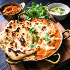 Wall Mural - Indian food paneer makhani and butter nan