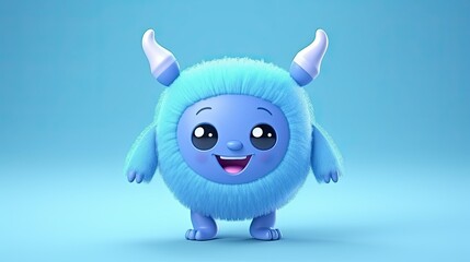 Wall Mural - 3D cute creature isolated on blue background