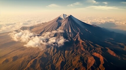 Poster - Sleeping volcano on a beautiful summer day. Scenic Landscape of mountains. Beautiful drone shot of the dry meadows near the summit of the sleeping volcano. Beautiful natural landscape at dawn.