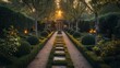 © Maria Starus - A garden with a path and a building in the background